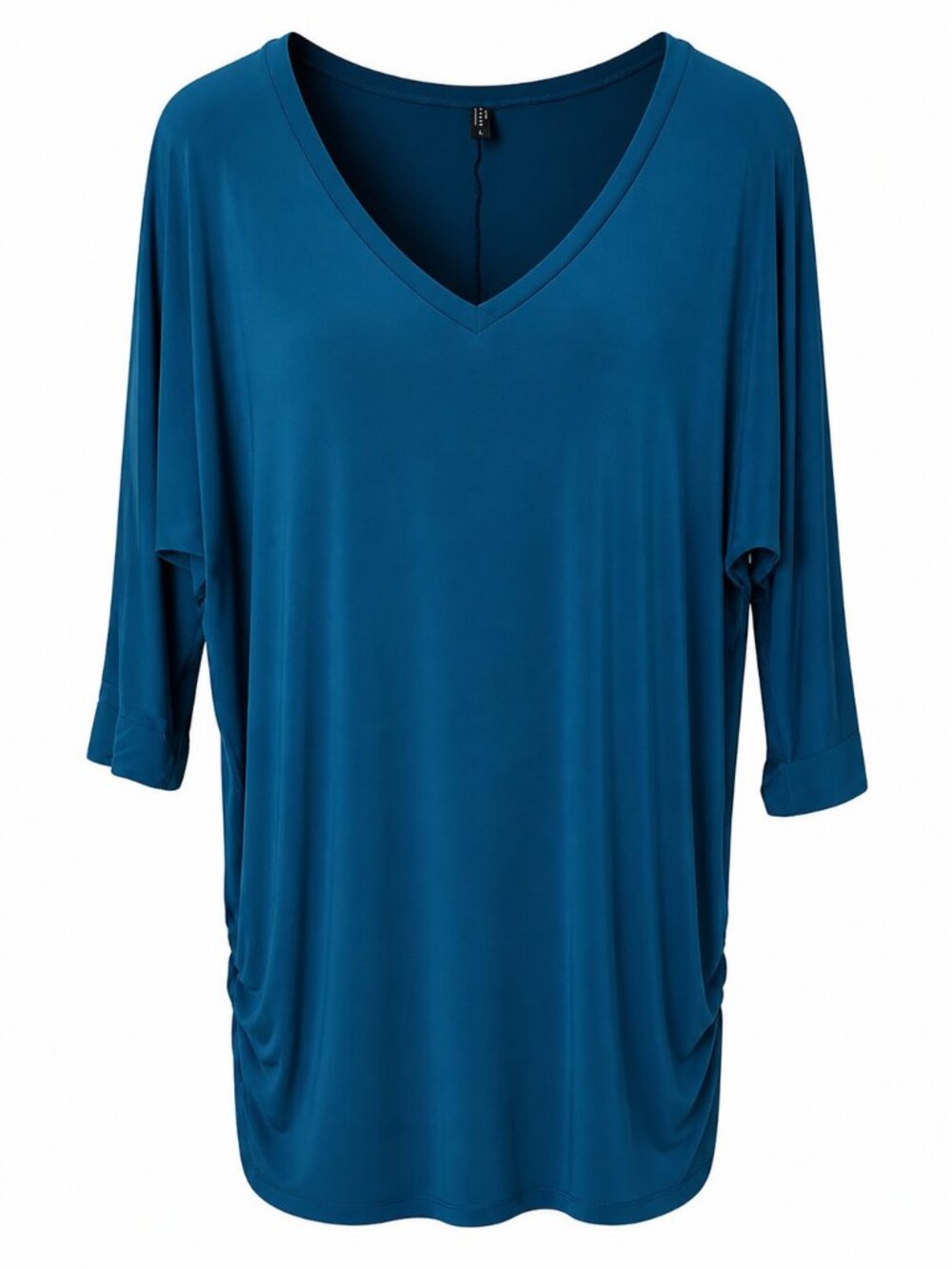 Made by Johnny Women's Casual Teal V neck cinched side dolman sleeve top XL